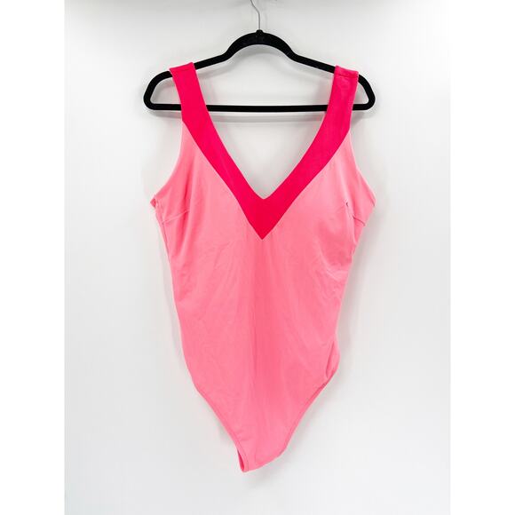 BODEN Cross Back Swimsuit Fizzy Fusion Color Block Pink Coral - Picture 2 of 8